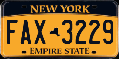 NY license plate FAX3229