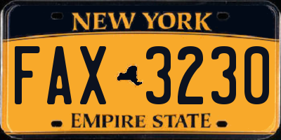 NY license plate FAX3230