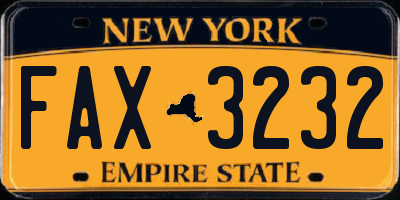 NY license plate FAX3232