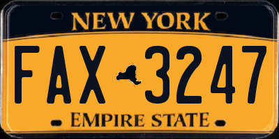 NY license plate FAX3247