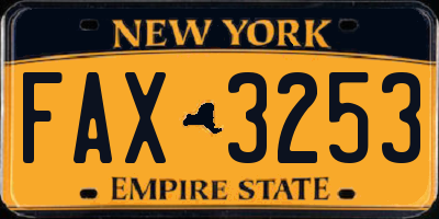 NY license plate FAX3253