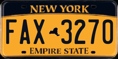 NY license plate FAX3270