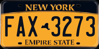 NY license plate FAX3273
