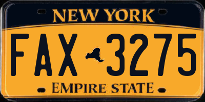 NY license plate FAX3275
