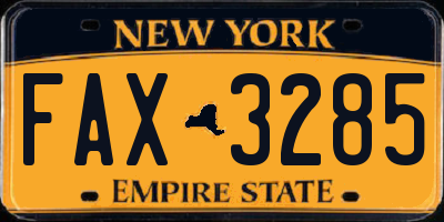 NY license plate FAX3285