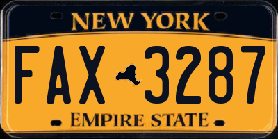 NY license plate FAX3287