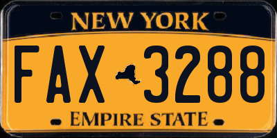 NY license plate FAX3288