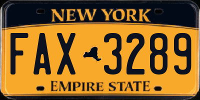 NY license plate FAX3289