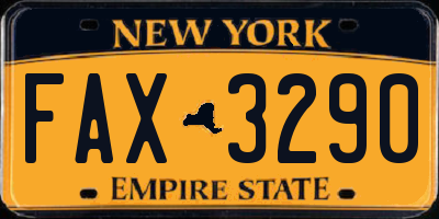 NY license plate FAX3290