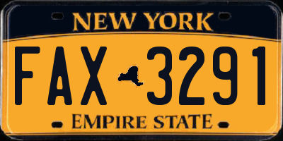 NY license plate FAX3291