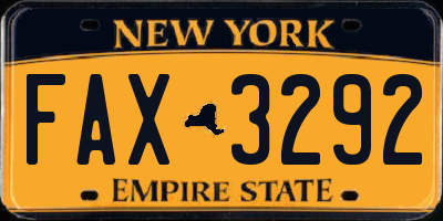 NY license plate FAX3292