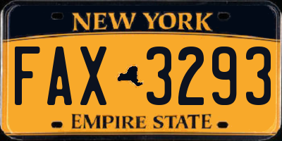 NY license plate FAX3293