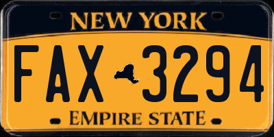 NY license plate FAX3294