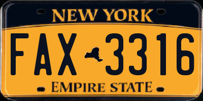 NY license plate FAX3316