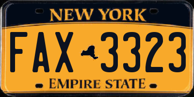NY license plate FAX3323