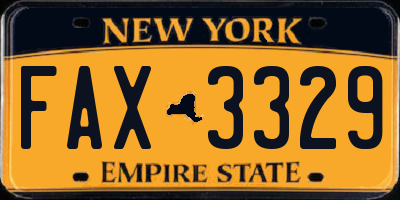 NY license plate FAX3329