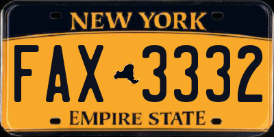 NY license plate FAX3332