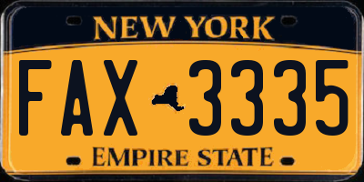 NY license plate FAX3335