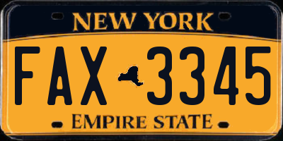 NY license plate FAX3345