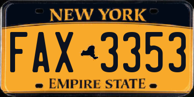 NY license plate FAX3353