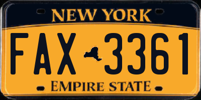 NY license plate FAX3361