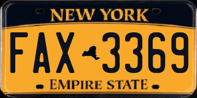 NY license plate FAX3369