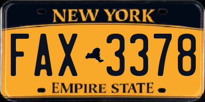 NY license plate FAX3378