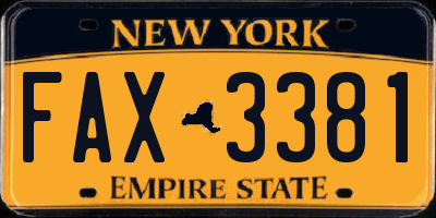 NY license plate FAX3381