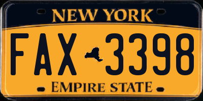 NY license plate FAX3398