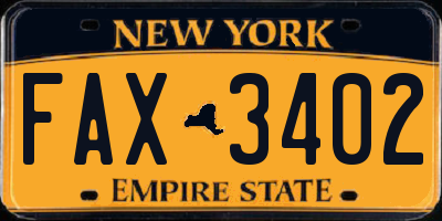 NY license plate FAX3402