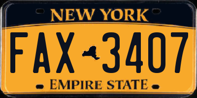 NY license plate FAX3407