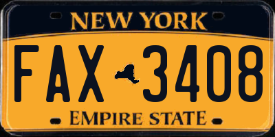 NY license plate FAX3408