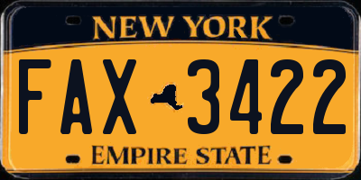 NY license plate FAX3422