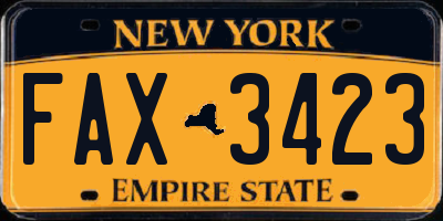 NY license plate FAX3423