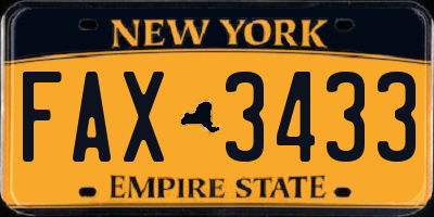 NY license plate FAX3433