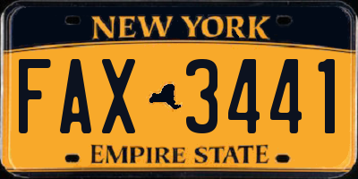 NY license plate FAX3441