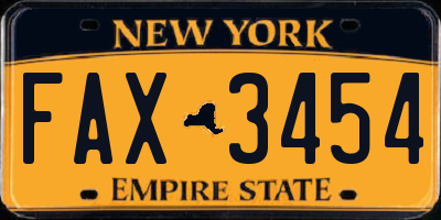 NY license plate FAX3454