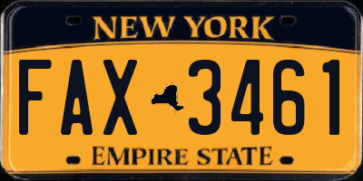 NY license plate FAX3461