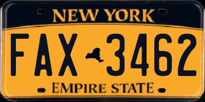 NY license plate FAX3462