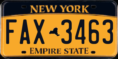 NY license plate FAX3463