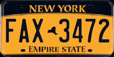 NY license plate FAX3472