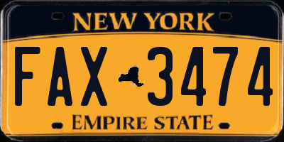 NY license plate FAX3474