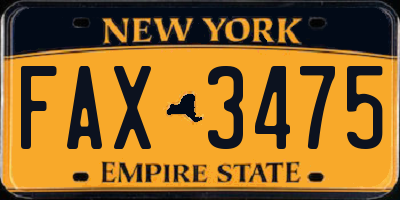 NY license plate FAX3475