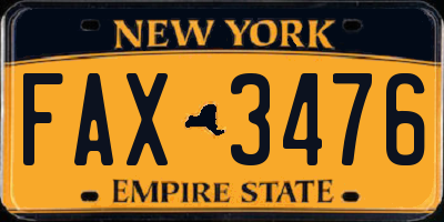 NY license plate FAX3476