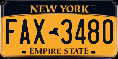 NY license plate FAX3480