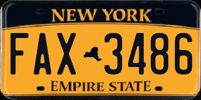 NY license plate FAX3486