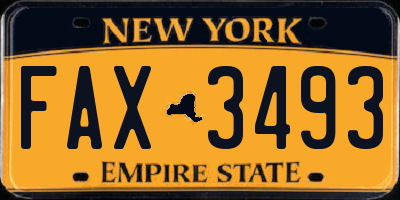 NY license plate FAX3493