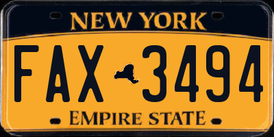 NY license plate FAX3494