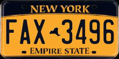 NY license plate FAX3496