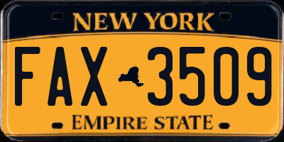 NY license plate FAX3509